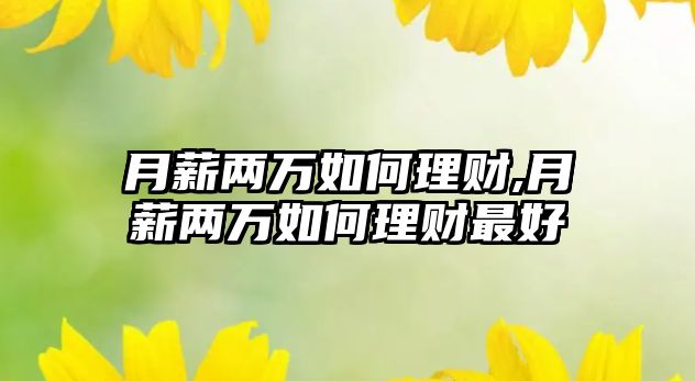 月薪兩萬如何理財(cái),月薪兩萬如何理財(cái)最好