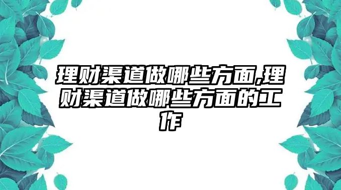 理財(cái)渠道做哪些方面,理財(cái)渠道做哪些方面的工作