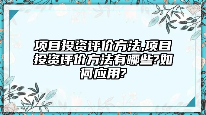 項目投資評價方法,項目投資評價方法有哪些?如何應(yīng)用?