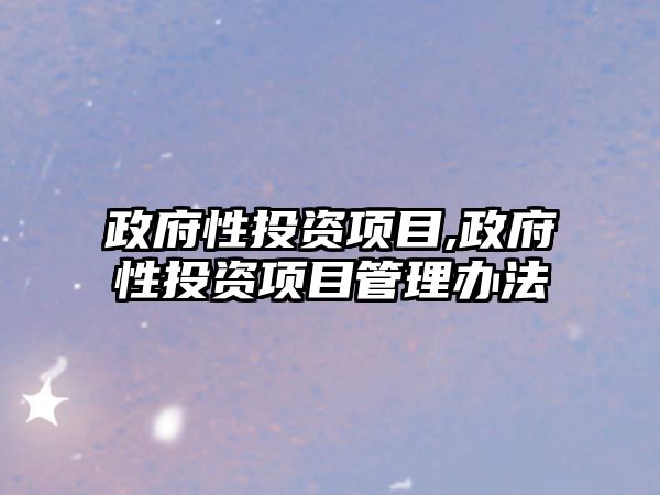 政府性投資項目,政府性投資項目管理辦法