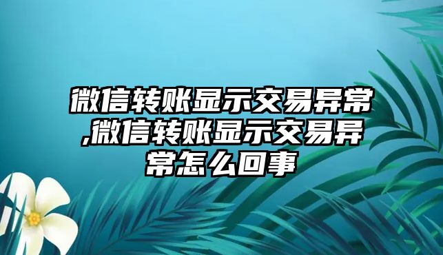 微信轉(zhuǎn)賬顯示交易異常,微信轉(zhuǎn)賬顯示交易異常怎么回事