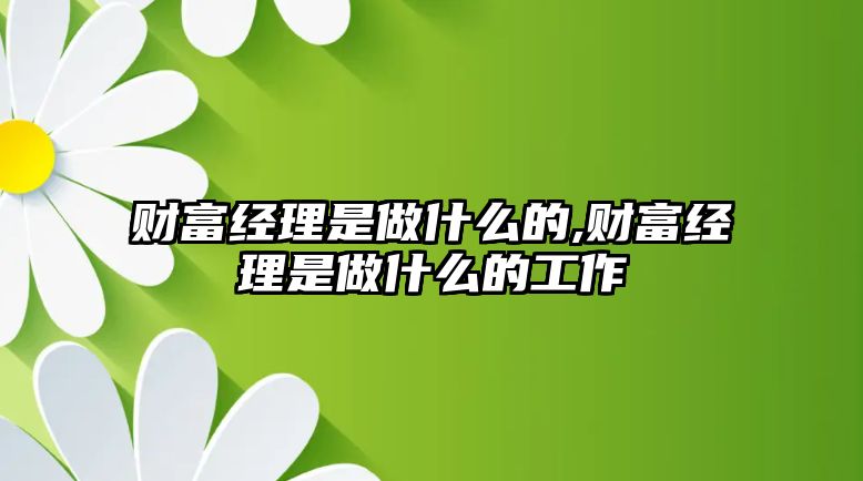 財(cái)富經(jīng)理是做什么的,財(cái)富經(jīng)理是做什么的工作