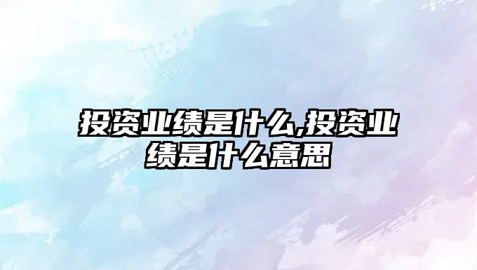 投資業(yè)績是什么,投資業(yè)績是什么意思