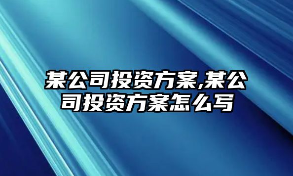 某公司投資方案,某公司投資方案怎么寫