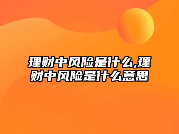 理財(cái)中風(fēng)險(xiǎn)是什么,理財(cái)中風(fēng)險(xiǎn)是什么意思