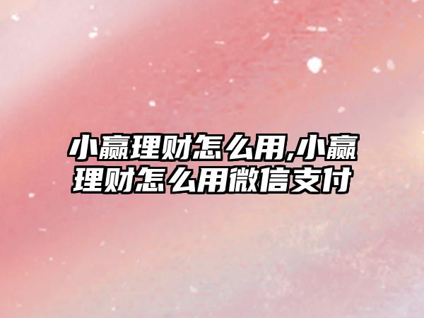 小贏理財怎么用,小贏理財怎么用微信支付