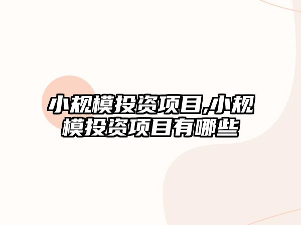 小規(guī)模投資項目,小規(guī)模投資項目有哪些