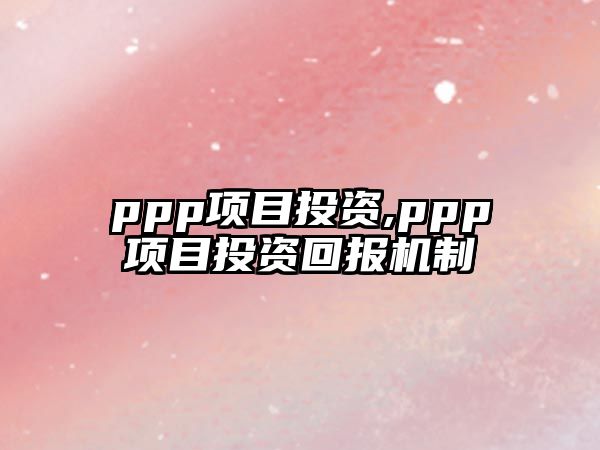 ppp項目投資,ppp項目投資回報機制