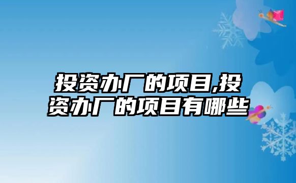 投資辦廠的項目,投資辦廠的項目有哪些