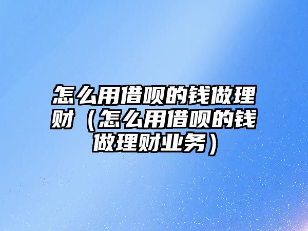 怎么用借唄的錢做理財（怎么用借唄的錢做理財業(yè)務）