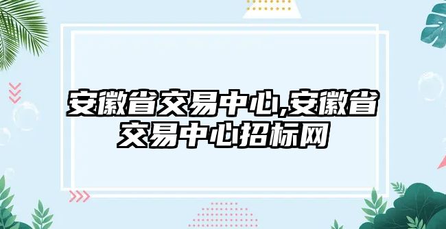 安徽省交易中心,安徽省交易中心招標(biāo)網(wǎng)