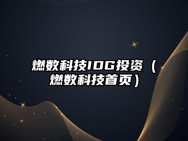 燃數(shù)科技IDG投資（燃數(shù)科技首頁）