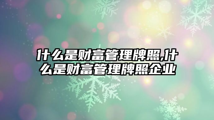 什么是財(cái)富管理牌照,什么是財(cái)富管理牌照企業(yè)