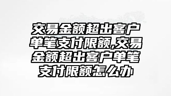 交易金額超出客戶單筆支付限額,交易金額超出客戶單筆支付限額怎么辦