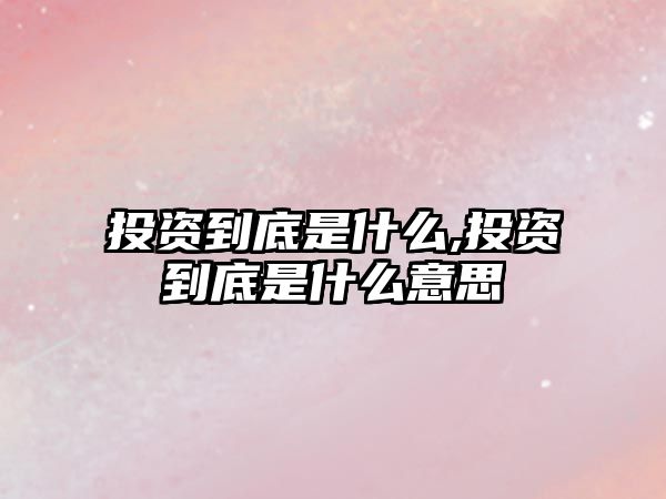 投資到底是什么,投資到底是什么意思