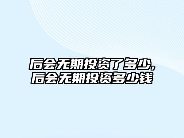 后會無期投資了多少,后會無期投資多少錢