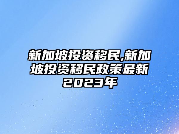 新加坡投資移民,新加坡投資移民政策最新2023年