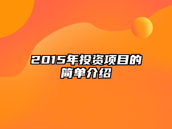 2015年投資項(xiàng)目的簡單介紹