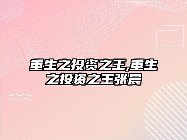 重生之投資之王,重生之投資之王張晨