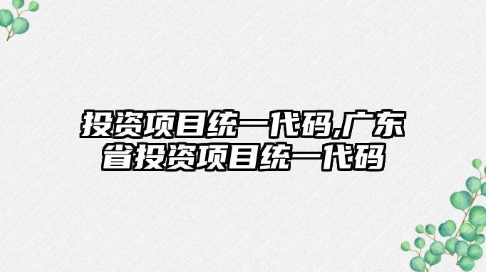 投資項(xiàng)目統(tǒng)一代碼,廣東省投資項(xiàng)目統(tǒng)一代碼