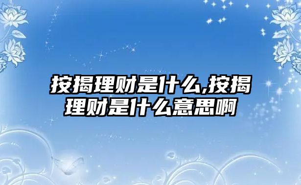 按揭理財(cái)是什么,按揭理財(cái)是什么意思啊