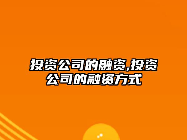 投資公司的融資,投資公司的融資方式