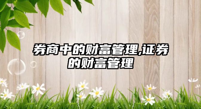 券商中的財(cái)富管理,證券的財(cái)富管理