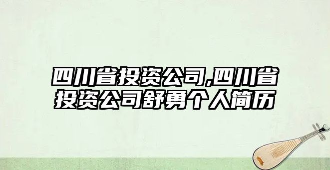 四川省投資公司,四川省投資公司舒勇個(gè)人簡(jiǎn)歷