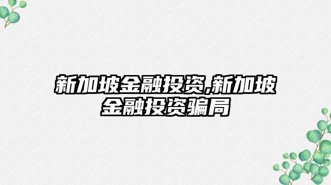 新加坡金融投資,新加坡金融投資騙局