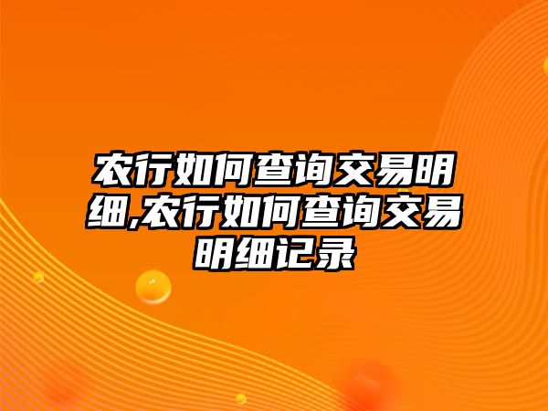 農(nóng)行如何查詢交易明細(xì),農(nóng)行如何查詢交易明細(xì)記錄