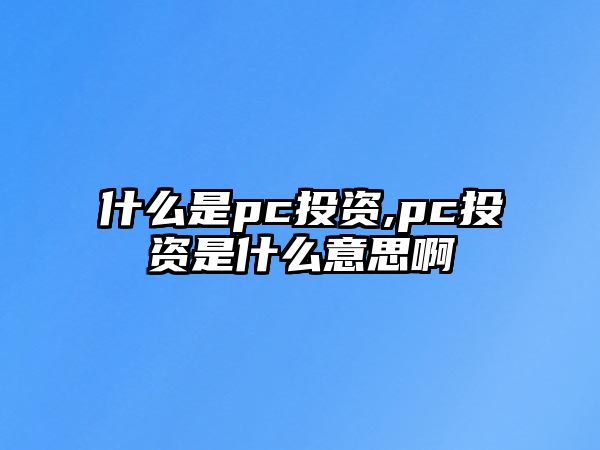 什么是pc投資,pc投資是什么意思啊