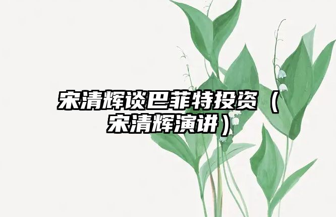 宋清輝談巴菲特投資（宋清輝演講）