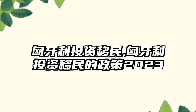 匈牙利投資移民,匈牙利投資移民的政策2023