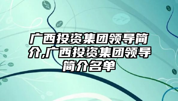 廣西投資集團領(lǐng)導(dǎo)簡介,廣西投資集團領(lǐng)導(dǎo)簡介名單