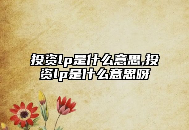 投資lp是什么意思,投資lp是什么意思呀