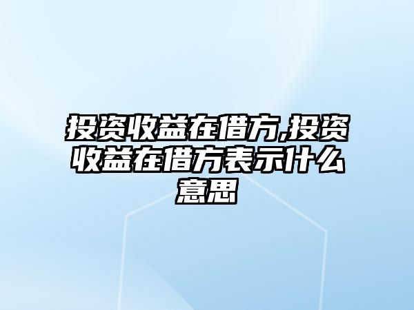 投資收益在借方,投資收益在借方表示什么意思