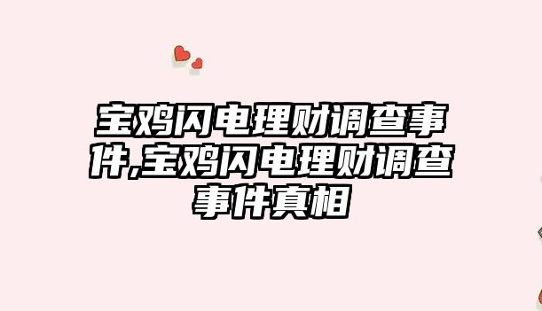 寶雞閃電理財調查事件,寶雞閃電理財調查事件真相