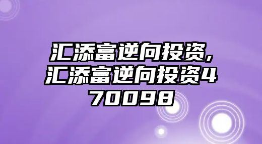 匯添富逆向投資,匯添富逆向投資470098