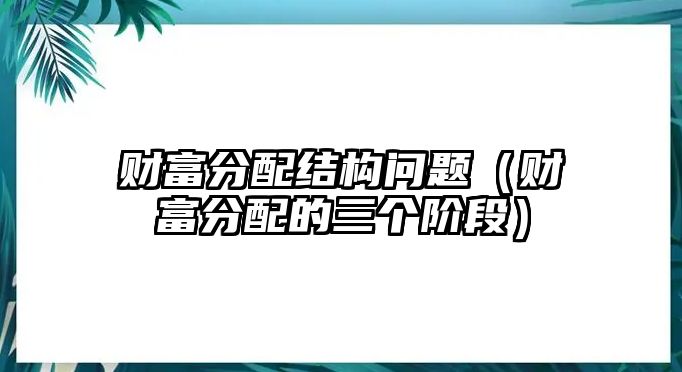 財富分配結(jié)構(gòu)問題（財富分配的三個階段）