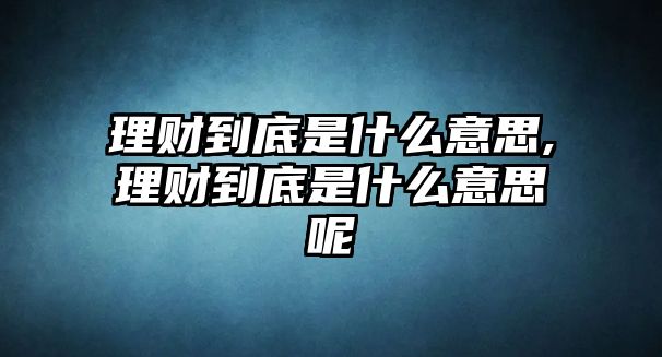 理財?shù)降资鞘裁匆馑?理財?shù)降资鞘裁匆馑寄? class=