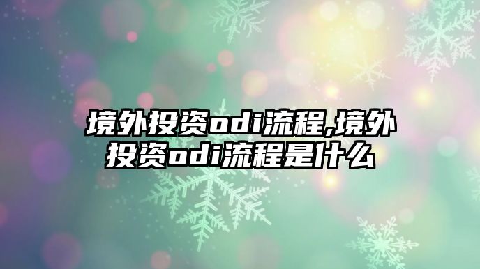 境外投資odi流程,境外投資odi流程是什么