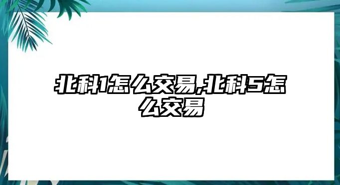 北科1怎么交易,北科5怎么交易