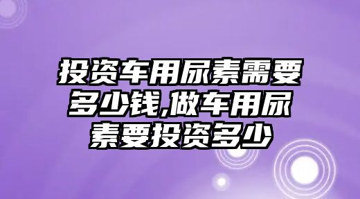 投資車用尿素需要多少錢,做車用尿素要投資多少