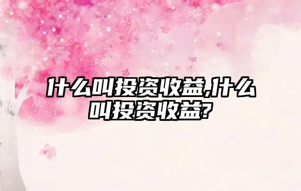 什么叫投資收益,什么叫投資收益?