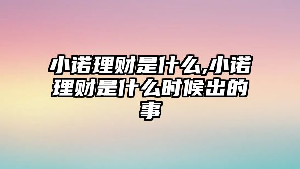 小諾理財是什么,小諾理財是什么時候出的事