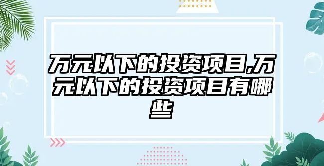 萬元以下的投資項目,萬元以下的投資項目有哪些