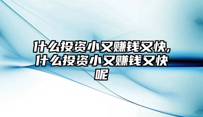 什么投資小又賺錢又快,什么投資小又賺錢又快呢