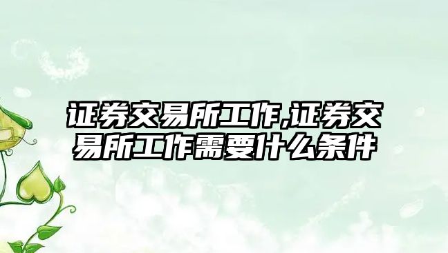 證券交易所工作,證券交易所工作需要什么條件