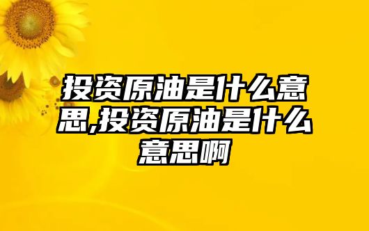 投資原油是什么意思,投資原油是什么意思啊