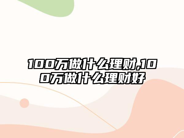 100萬做什么理財,100萬做什么理財好